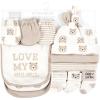 image:imageHudson Baby Baby Caps Or Headbands Bibs Mittens and Socks 12pc SetTaupe Bear