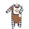 image:imageHudson Baby Unisex Cotton Sleep and Play Bodysuit and Bandana Bib SetBrown Navy Mamas Boy
