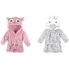 image:imageHudson Baby Girl Plush Animal Face Bathrobe 2Pack Pink Owl Gray Zebra
