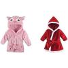 image:imageHudson Baby Girl Plush Animal Face Bathrobe 2Pack Pink Owl Santa