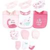 image:imageHudson Baby Unisex Baby Caps Or Headbands Bibs Mittens and Socks 12pc SetPink Dinosaur