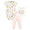 image:imageHudson Baby Unisex Baby Cotton Bodysuit Pant and Bib Set Peace Love Flowers NewbornSoft Painted Floral