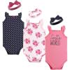 image:imageHudson Baby girls Sleeveless Bodysuit and Headband SetBaby and Toddler TShirt SetPink Navy Roses