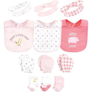 image:imageHudson Baby Baby Caps Or Headbands Bibs Mittens and Socks 12pc SetPink Farm