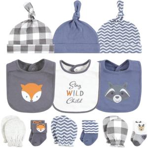 image:imageHudson Baby Baby Caps Or Headbands Bibs Mittens and Socks 12pc SetWoodland