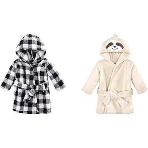 image:imageHudson Baby Boy Plush Animal Face Bathrobe 2Pack Narwhal DinosaurBlack Plaid Sloth