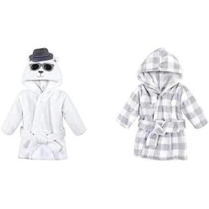 image:imageHudson Baby Boy Plush Animal Face Bathrobe 2Pack Narwhal DinosaurHandsome Bear Gray Plaid