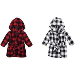 image:imageHudson Baby Boy Plush Animal Face Bathrobe 2Pack Narwhal DinosaurRed Black Plaid Black Plaid
