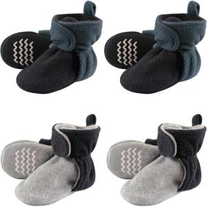 image:imageHudson Baby Fleece Toddler Slipper Booties with Non Skid Bottom 4 PackBlue and Gray