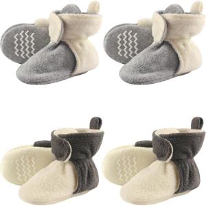 image:imageHudson Baby Fleece Toddler Slipper Booties with Non Skid Bottom 4 PackCream and Gray