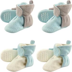 image:imageHudson Baby Fleece Toddler Slipper Booties with Non Skid Bottom 4 PackMint and Gray