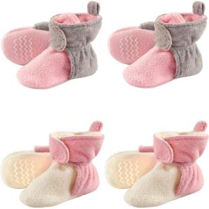 image:imageHudson Baby Fleece Toddler Slipper Booties with Non Skid Bottom 4 PackPink and Cream