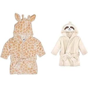 image:imageHudson Baby Girl Plush Animal Face Bathrobe 2Pack Giraffe Sloth