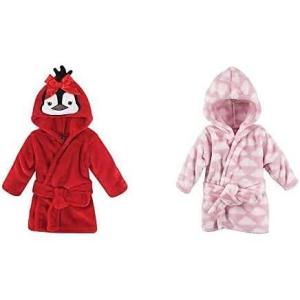 image:imageHudson Baby Girl Plush Animal Face Bathrobe 2Pack Penguin Pink Clouds