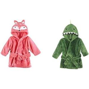 image:imageHudson Baby Girl Plush Animal Face Bathrobe 2Pack Pink Owl Blue Whimsical UnicornBoho Fox Dinosaur
