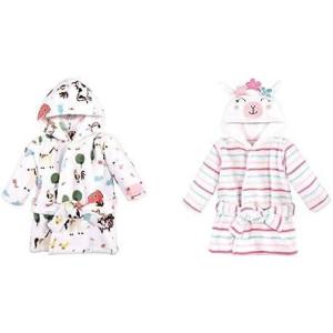 image:imageHudson Baby Girl Plush Animal Face Bathrobe 2Pack Pink Owl Blue Whimsical UnicornFarm Animals Flower Llama
