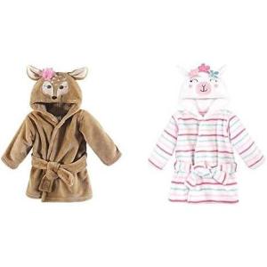 image:imageHudson Baby Girl Plush Animal Face Bathrobe 2Pack Pink Owl Blue Whimsical UnicornFawn Flower Llama