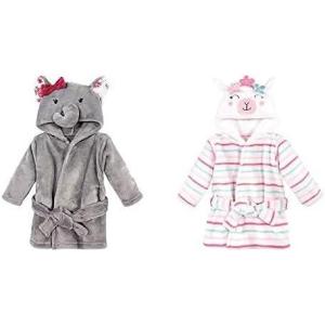 image:imageHudson Baby Girl Plush Animal Face Bathrobe 2Pack Pink Owl Blue Whimsical UnicornGray Rose Elephant Flower Llama
