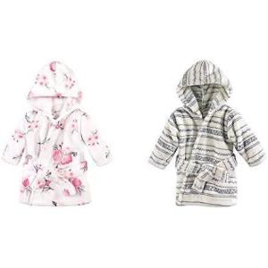 image:imageHudson Baby Girl Plush Animal Face Bathrobe 2Pack Pink Owl Blue Whimsical UnicornPink Floral Aztec