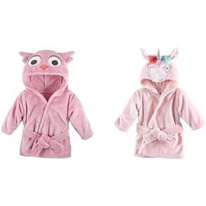 image:imageHudson Baby Girl Plush Animal Face Bathrobe 2Pack Pink Owl Blue Whimsical UnicornPink Owl Blue Whimsical Unicorn