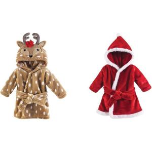 image:imageHudson Baby Girl Plush Animal Face Bathrobe 2Pack Pink Owl Blue Whimsical UnicornReindeer Santa