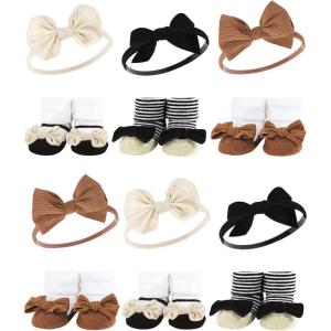 image:imageHudson Baby Girls Headband and Socks GiftsetBlack Stripe Neutrals