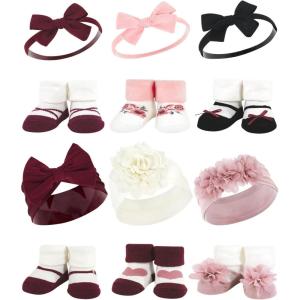 image:imageHudson Baby Girls Headband and Socks GiftsetBurgundy Blush Burgundy Black
