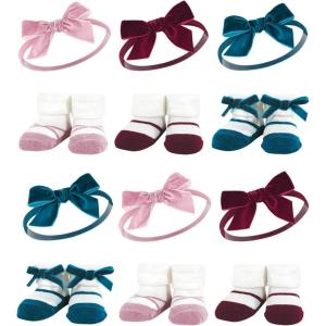 image:imageHudson Baby Girls Headband and Socks GiftsetBurgundy Pink Teal