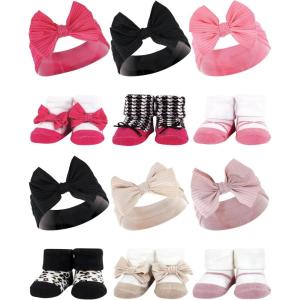 image:imageHudson Baby Girls Headband and Socks GiftsetPink Black Taupe Pink