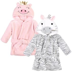 image:imageHudson Baby Unisex Baby 2Pc Plush Animal Face Bathrobe Pig Gray Zebra 09 MonthsPig Gray Zebra