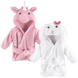 image:imageHudson Baby Unisex Baby 2Pc Plush Animal Face Bathrobe Pig Gray Zebra 09 MonthsPink Unicorn Bunny