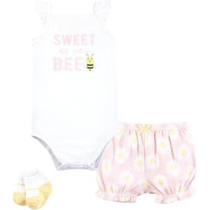 image:imageHudson Baby Unisex Baby Bodysuit Short and Sock 3Piece SetBee Pink Daisy
