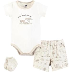 image:imageHudson Baby Unisex Baby Bodysuit Short and Sock 3Piece SetBeige Safari