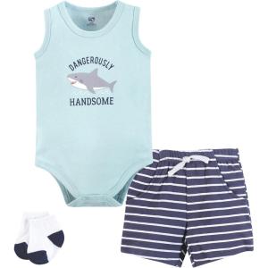 image:imageHudson Baby Unisex Baby Bodysuit Short and Sock 3Piece SetHandsome Shark