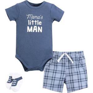 image:imageHudson Baby Unisex Baby Bodysuit Short and Sock 3Piece SetMamas Little Man
