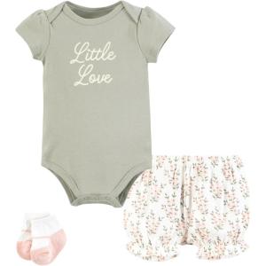 image:imageHudson Baby Unisex Baby Bodysuit Short and Sock 3Piece SetPink Sage Floral