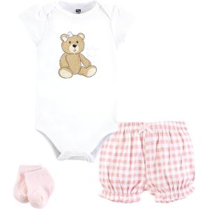 image:imageHudson Baby Unisex Baby Bodysuit Short and Sock 3Piece SetPink Teddy Bear