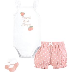 image:imageHudson Baby Unisex Baby Bodysuit Short and Sock 3Piece SetSweet Peach