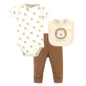 image:imageHudson Baby Unisex Baby Cotton Bodysuit Pant and Bib Set Peace Love Flowers NewbornBrave Lion