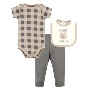 image:imageHudson Baby Unisex Baby Cotton Bodysuit Pant and Bib Set Peace Love Flowers NewbornSnuggle Bear