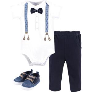 image:imageHudson Baby Unisex Baby Cotton Bodysuit Pant and Shoe SetBlue Anchor Suspender