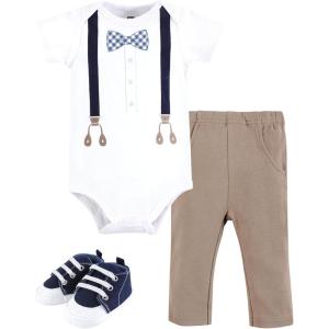 image:imageHudson Baby Unisex Baby Cotton Bodysuit Pant and Shoe SetBlue Gingham Bow Tie