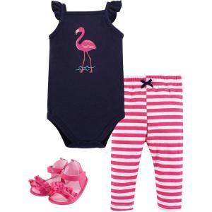 image:imageHudson Baby Unisex Baby Cotton Bodysuit Pant and Shoe SetBright Flamingo