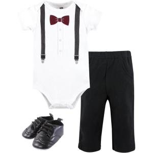 image:imageHudson Baby Unisex Baby Cotton Bodysuit Pant and Shoe SetBurgundy Black Bow Tie