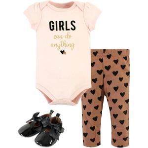 image:imageHudson Baby Unisex Baby Cotton Bodysuit Pant and Shoe SetCinnamon Hearts Short Sleeve