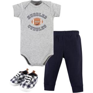 image:imageHudson Baby Unisex Baby Cotton Bodysuit Pant and Shoe SetFootball Huddles Short Sleeve