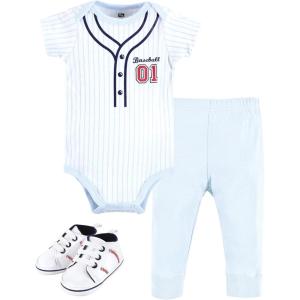 image:imageHudson Baby Unisex Baby Cotton Bodysuit Pant and Shoe SetLt Blue Baseball