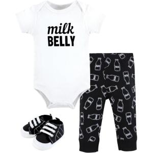 image:imageHudson Baby Unisex Baby Cotton Bodysuit Pant and Shoe SetModern Milk Belly