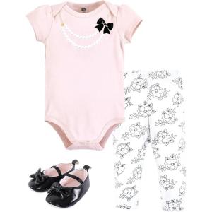image:imageHudson Baby Unisex Baby Cotton Bodysuit Pant and Shoe SetPink Black Necklace