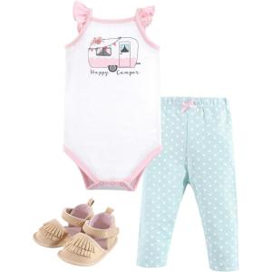 image:imageHudson Baby Unisex Baby Cotton Bodysuit Pant and Shoe SetPink Happy Camper
